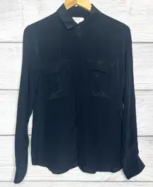 Joe Fresh Black Long Sleeve Button Up Shirt Blouse Top Size Medium