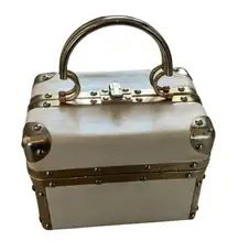 Vintage 1950 Fleurette of Miami box purse lunchbox beige leather gold trim
