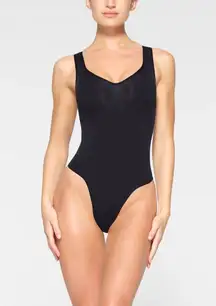 Skims Seamless Sculpt Scoop Neck Thong Bodysuit In Onyx NWOT Thick strap Size XS