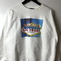 Las Vegas Crewneck Sweatshirt Vintage 90s White Medium M