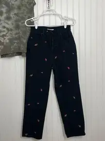 Bobi & Pascun Embroidered Black High Waist Jeans 26 Tie Dye Top S