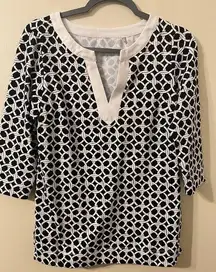 Womens Tommy Bahama Island Zone Black White Geometric Tunic Size XS