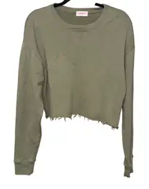 John Elliott Cropped Long Sleeve Sweatshirt Raw Hem Green Size Large