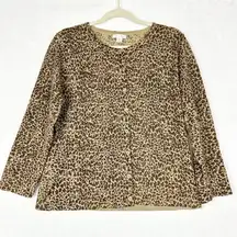 Garnet Hill Signature Eco Merino Cardigan Size Large Leopard Wool Button Front