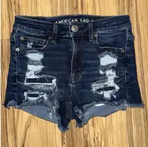 American Eagle Hi Rise Shortie Shorts Women's Size‎ 2 Distressed Jean Denim