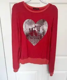 Wildfox Red Heart Sequin Women's Jumper Long Sleeve Top MEDIUM
