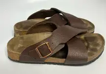 Birkenstock’s Birki’s brown criss‎ cross slides sandals size 36 ladies size 5