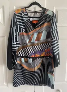 Clover‎ Canyon Womens Small Dress Tie Waist Front Mod Artsy Abstract Bold