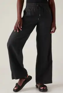 Athleta Cabo Linen Wide Leg Pant Black size 16 #447244 spring summer vacation