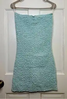 Petersyn Nora Smocked Strapless Mini Dress in Aqua (Blue/White) - Medium, NWT