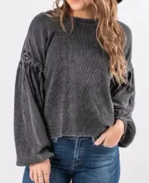 Z Supply Washed Out Black Textured Balloon Sleeve Shirt