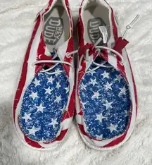 Hey Dude Size 6 Wally Multicolor Patriotic Star American Flag Sneaker Shoes