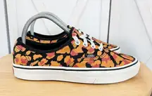 Vans Authentic Leopard Print Lace Up Sneakers Shoes Black Orange 7.5 Women 6 Men