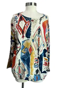 Alfred Dunner Pullover Crewneck Southwestern Embellished Collar Fall Size XL