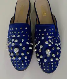 Catherine Malandrino Embellished Mules Satin Royal Blue
