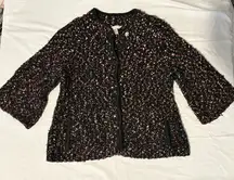 Jillian Nicole Coat Sweater Size L Crochet Hand Knit Wool Button Snap 3/4 Sleeve