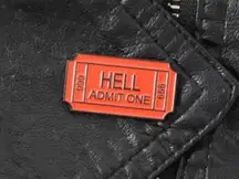 New red hell ticket enamel pin