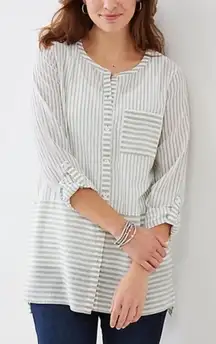 J Jill Tunic Top Popover Coastal Cottage‎ Lagenlook Boho Minimalist Quiet Luxury