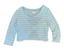 Cooperative Open Back Scalloped Aqua Light Blue striped bow white top Si…