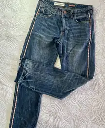 Pilcro Anthropologie Slim Boyfriend Side Stripe Embroidered Jeans Size 27