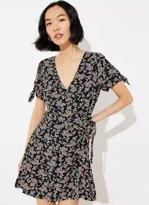 LOFT‎ Black Floral Mini Wrap Skort Romper Dress Size 0 Petite NEW