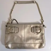 Coach Soho Metallic Chain Leather Clutch in Gold