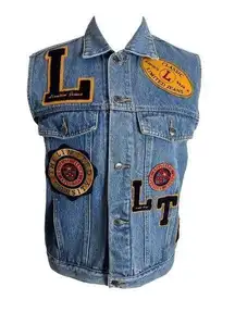 Varsity vintage 90s blue  patch letter denim jean vest by the limited