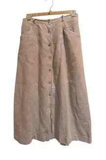 Vintage L.L. Bean Linen Maxi Skirt Button Front Tan Neutral Boho Size 12 USA