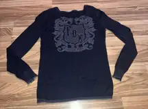 Fox Racing Pullover Womans L large Black Sheer‎ Long Sleeve Tight V Neck
