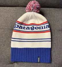 Patagonia White and Blue Beanie