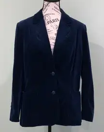 Navy Blue Velvet Cotton Personal Women’s Size 14 Large Structured Blazer Jacket