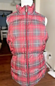 Eddie Bauer Plaid Goose Down‎ Insulated Puffer Vest Small Red Tartan