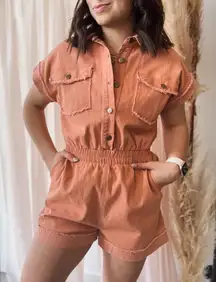 Sadie & Sage Clear Eyes Denim Romper Coral Pink NWT Size S