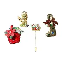 Vintage Lot Christmas Pins MYLU Cherub, Avon Christmas Basket, Stick Pin Plus