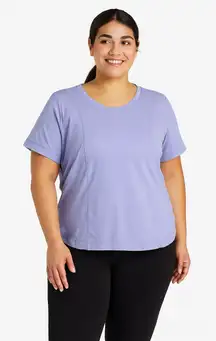 Demin & Co jersey scoop neck top with curved hem color periwinkle size large NWT