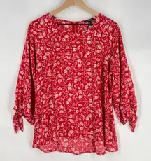 Papermoon Larie Tie Sleeve Red Floral Print High Low Chiffon Blouse NWT Size L