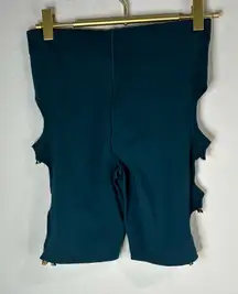 Savage X Fenty Rihanna Sport Shorts Small Teal Cutout Gold X Hardware NWT