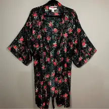 Gloria Vanderbilt vintage robe kimono roses jacquard black red plus size 3x / 4x