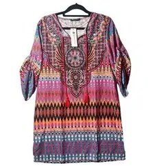 Urban Coco Cover Up Women L Multicolor Boho Aztec Print Shift Dress Cover Up NEW