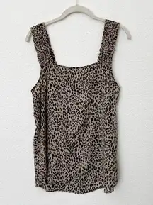 Pleione [] Leopard Print Ruffled Sleeveless Square Neck Tank Top NWT Sz Medium M