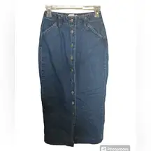 Red camel vintage button down midi denim skirt size 3