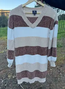 Derek Heart Brown Beige White Stripes Sweater Dress Large
