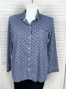 Victorias Secret Snowflakes Flannel Button‎ Up Pajama Top Shirt Blue XL