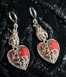 1 Pair‎ Gothic Bat Heart Love Shape Pendant Round Buckle Silver Plated Earrings