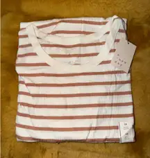 A New Day Womens Brown Stripe Ribbed Knit Short Sleeve T-Shirt Top, Size XXL