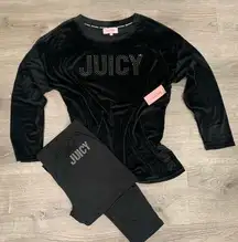 * NWT Juicy Couture Black Rhinestone Embellished Velour Pajama Set With Leggings