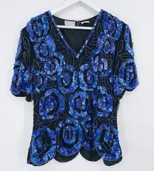 Vintage Sténay Silk Sequin 80's Party Top Sz XL