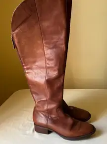 Arturo Chiang Brown Leather Over the Knee Riding‎ Boots Side Zip Womens Size 7.5