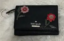 Kate Spade Black Leather Floral Embellished Wallet