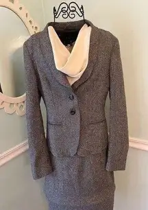 Escada Blazer Two Button Blouse Dress Suit Gray Tweed 36 Small